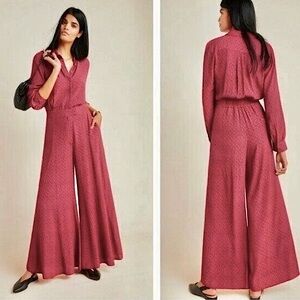 Anthropologie Loveland Wide-Leg Burgundy Jumpsuit Size 2 NWT